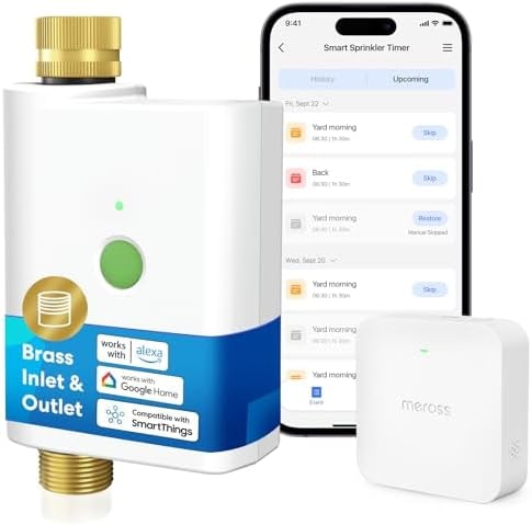 meross WiFi Water Timer for Garden Hose, Brass Inlet & Outet, Rain Skip