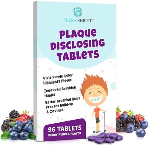 Plaque Disclosing Tablets for Teeth, 96 Count, Dental Disclosing Tablets for Kids or Adults, Shows Plaque, Helps Teach Kids Teeth-Brushing Habits for Clean Smile, by Fresh Knight, (Pack of 1)