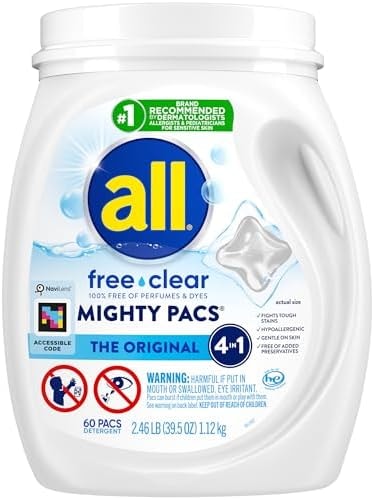 all Unit Dose Laundry Detergent, Mighty Pacs, Free Clear, 60 Count