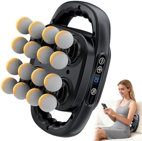 Beown 16 Head Massage Gun Deep Tissue, Back Muscle Massager with 3 Modes & 30 Intensity Levels for Legs, Waist, Back, Neck, Portable Percussion Massage Gun for Pain Relief