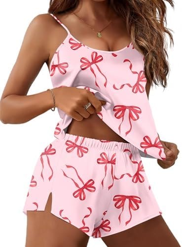 Ekouaer Silky Women Pajamas Set Satin Cami Top & Shorts Lingerie Pjs