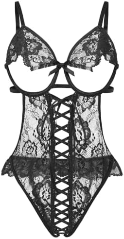 Avidlove Lingerie for Women Lace Bodysuit Sexy Teddy Lingerie One Piece Mini Babydoll Black Small