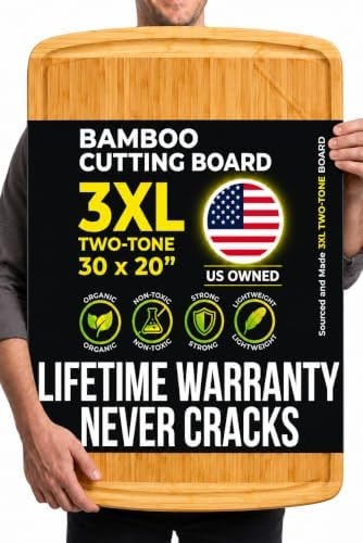 Greener Chef 30 x 20 Organic Extra Large Cutting Board with Lifetime Replacements – Wood Bamboo Chopping Board - Wooden Butcher Block Cutting Board for Carving Turkey, Grilling Brisket and BBQ