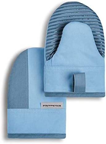 KitchenAid Beacon Two-Tone Non-Slip Mini Oven Mitt Set, Blue Velvet/Blue Heaven, 5.5"x8", 2 Piece