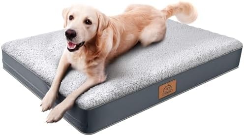 Sunheir Orthopedic Dog Bed for Large Dogs - Big Waterproof Dog Crate Bed with Removable Washable Cover, Egg Crate Foam Support, Anti-Slip Bottom, Deluxe Plush Pet Bed Mat (Grey)