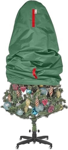 Upright Christmas Tree Storage Bag - Fits 3 Ft Artificial Xmas & Topiary Tree, Vertical Holiday Cover, Durable, Dustproof & Easy-Use Xmas Storage, Green