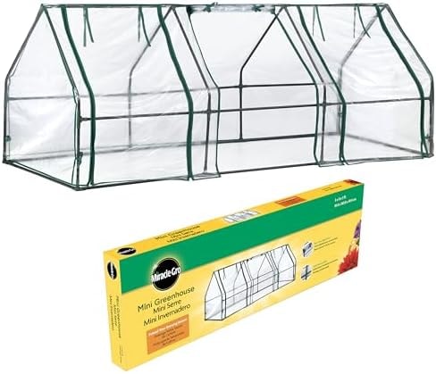 Miracle-Gro Mini Greenhouse 3’ x 8’ x 3’ Outdoor Mini Greenhouse Plant Tent, All-Season Compact Plant Growth Accelerator with PVC Cover and Zipper Panels, Clear