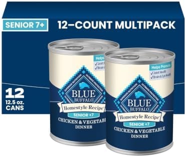 Blue Buffalo Homestyle Recipe Chicken & Vegetable Dinner Paté Natural Wet Dog Food for Senior 7+ Dogs, Made with Natural Ingredients, Vitamins & Minerals, 12.5-oz. Can (12 Count)