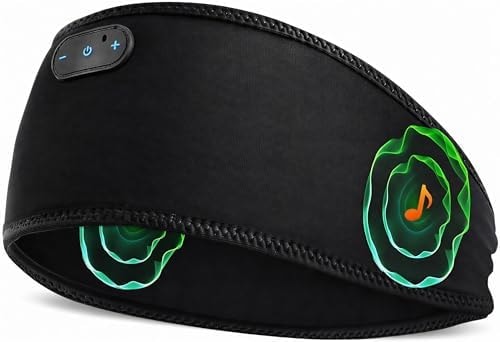 ZHENYEMEI Bamboo Cotton Sleep Headphones,Ultra-Soft Wireless Headband Bluetooth for Side Sleepers, with 14H Playtime & Bluetooth 5.4, 4-in-1 Music Sleep Earphones for side sleeping(Black)