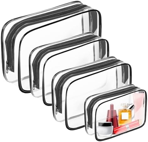 AURUZA Clear Makeup Bag,Portable Travel Toiletry Bags with Zipper, TSA Approved Clear Organizer Bags, PVC Cosmetic Pouch for Airport Airline Compliant