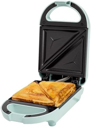 Tasty Mini Sandwich Maker, Makes Sandwiches, Paninis, Grilled Cheese, Desserts, Quick Results, Easy Cleanup, 600W, Aqua