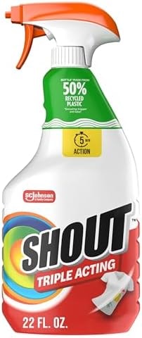 Shout Active Enzyme Laundry Stain Remover Spray, Triple-Acting Formula Clings, Penetrates, and Lifts 100+ Types of Everyday Stains - Prewash Spray 22oz