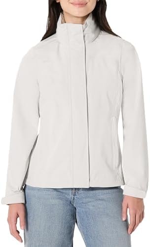 Amazon Essentials Women's Regular-Fit Lightweight Waterproof Long Hooded Rain Jacket, Eggshell White, Large