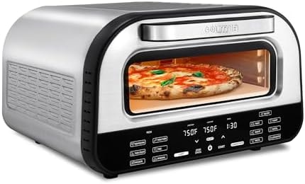 Gourmia Electric Indoor Pizza Oven – Countertop Air Fryer Toaster Oven Combo with 6 Pizza Presets, 7 Cooking Functions, Air Fry, Broil & Bake, Includes Cordierite Pizza Stone, Stainless Steel