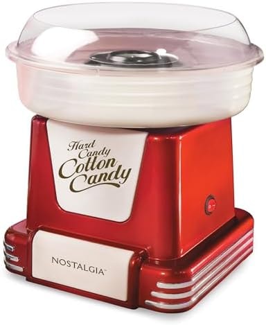 Nostalgia Cotton Candy Machine - Retro Cotton Candy Machine for Kids with 2 Reusable Cones, 1 Sugar Scoop, and 1 Extractor Head – Red