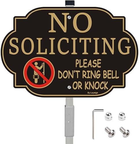 Lxysign No Soliciting Sign for House, No Soliciting Sign for yard Sign with Stake 12" x 8" Heavy Duty Aluminum Signs & 28" Long Metal Stakes, Easy to Mount, Rust-Free & Fade Resistant