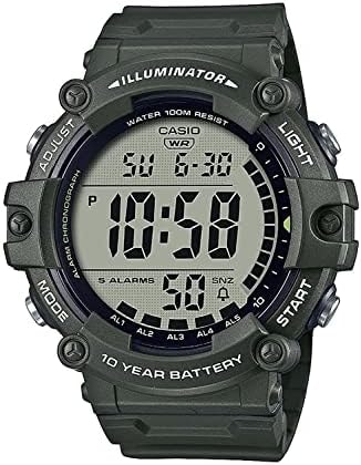 Casio Illuminator 10-Year Battery Extra Long Strap 100 M Water Resistance 5-Alarm w/Countdown Timer Men's Digital Watch, Green, AE-1500WHX-3AVCF