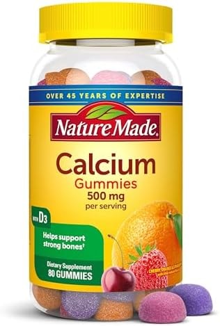 Nature Made Calcium Gummies 500 mg Per Serving with Vitamin D3, Dietary Calcium Supplement for Bone Support, 80 Gummies, 40 Day Supply
