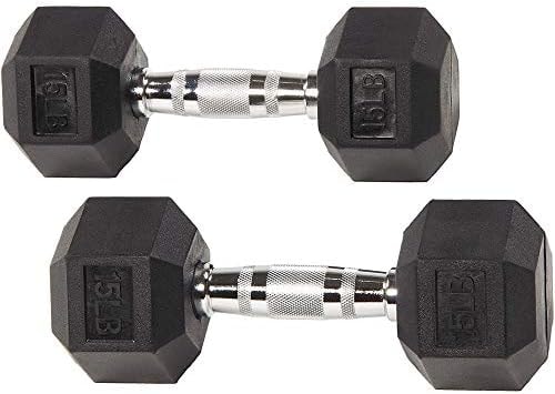Fitvids Premium Rubber Encased Hex Dumbbell, 15LB Pair