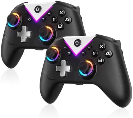 Dinosoo 2-Pack RGB Wireless Controller for Nintendo Switch 2/1 Lite/OLED, PC, Bluetooth Gamepad with 6 Gyro Axis, 4 Vibration Motors, Turbo, Macro, Screenshot
