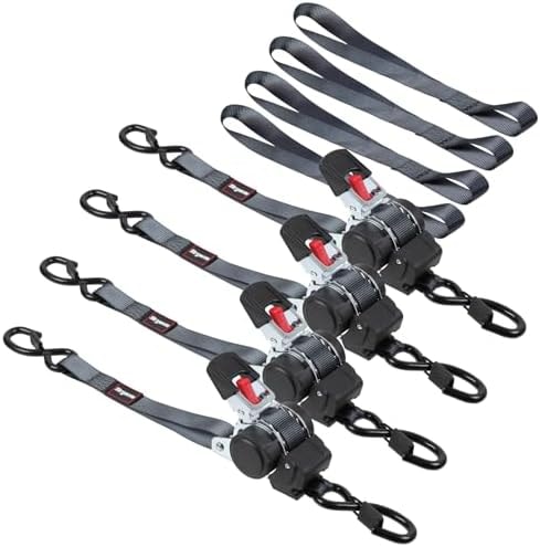 Strgenie 1" Self Retractable Ratchet Straps 4 Pack Auto Cargo Tie Downs