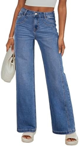 Sidefeel Womens High Waisted Straight Leg Denim Pants, Light Blue, Size 12