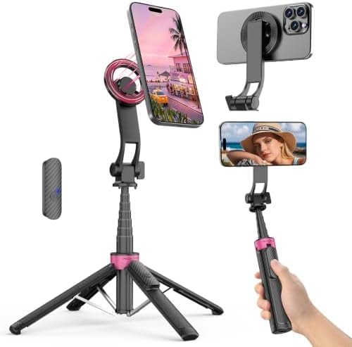 ACKIMA 3-in-1 Magnetic Selfie Stick Tripod for iPhone/Android, 37'' 360° Rotation Phone Tripod with Wireless Remote, 4-Leg Extendable Phone Tripod for Hands-Free Video Recording,Gym,Travel Selfies