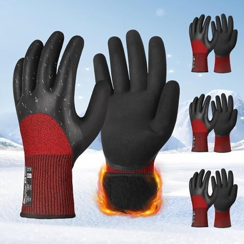 Schwer 3 Pairs Winter Work Gloves, 3/4 Double-Dipped Coating, CR3313, L