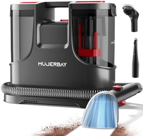 Upholstery Carpet Cleaner, MUJERBAY 15Kpa Portable Spot and Stain Cleaner Shampooer, Easy Move with Handle, 1.5-inch Deep Cleaning Machine for Couch, Stairs, Car and Pet Messes. (Black)