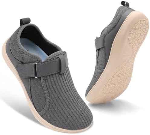 Spesoul Wide Womens Walking Shoes Adjustable Diabetic Shoes Breathable Zero Drop Barefoot Shoe Neuropathy Edema Nursing Shoe Wide Width Sneakers 8.5 Grey