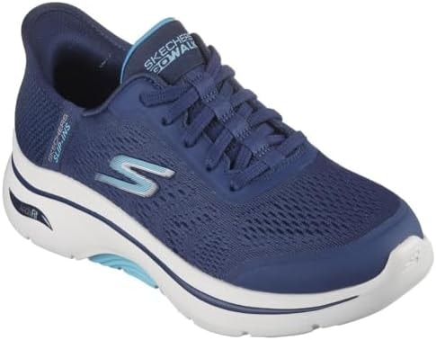 Skechers Women's Go Walk Arc.5Fit 2.0 Valencia Hands Free Slip-Ins Sneaker, Navy/Aqua, 13