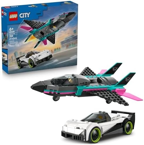 LEGO City Jet vs. Car Building Toys for Kids - Vehicle Sets for Boys & Girls, Ages 6+ - Gift for Birthdays - Toy Car & Jet W/Driver & Pilot Minifigures - 60489