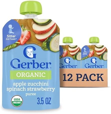Gerber Stage 2 Organic Apple Zucchini Spinach Strawberry, 12 Pack