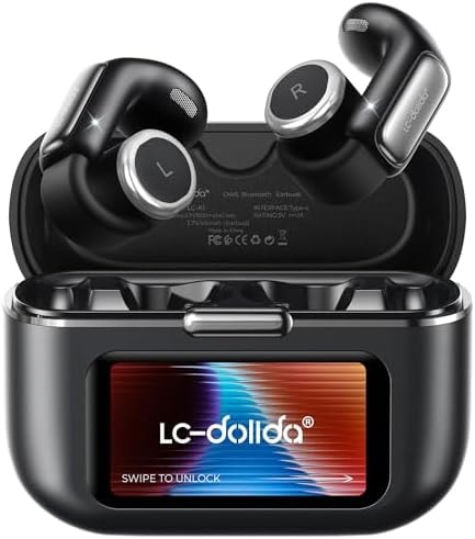 LC-dolida Open-Ear Wireless Earbuds with Smart LED Display Case, Clip On Earbuds All-Day Comfort & Situational Awareness, Case Control for Volume, EQ, Music, Find My Earbuds & Camera, Timer (Black)