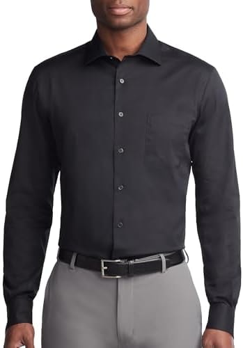 Van Heusen men's Regular Fit Flex Collar Stretch Solid Dress Shirt, Black, 15.5 Neck 32 -33 Sleeve Medium US