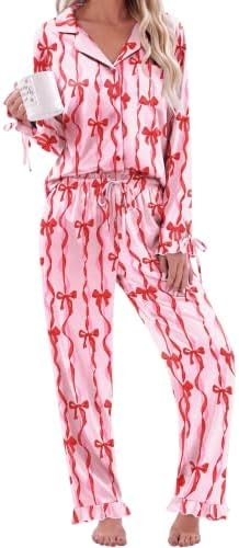 Ekouaer Pajamas for Women Silk Satin Button Down Long Sleeve Pajama Sets