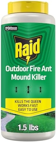 Raid Outdoor Fire Ant Mound Killer, Dust Insecticide for Outside Household Use on Fire Ants, Kills Insects up to 8 Months, Kills the Queen, Works Fast, 24 oz