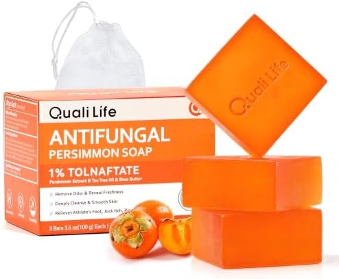 QualiLife Persimmon Antifungal Soap Bar with 1% Tolnaftate, Medicated Soap