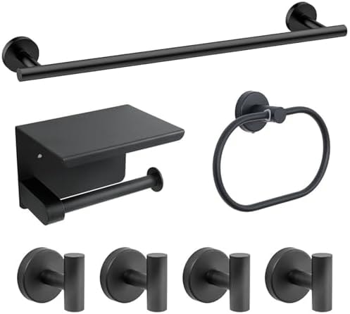 Depecal 7-Piece Bathroom Hardware Accessories Set, SUS304 Towel Bar, Black