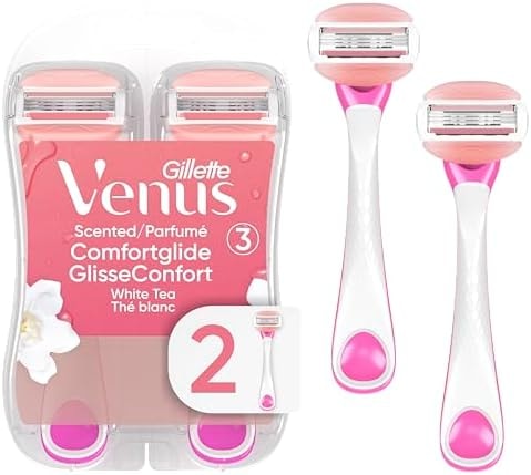 Gillette Venus ComfortGlide Disposable Razors for Women, 2 Count, White Tea Scented Moisture Bars for a Smooth Shave