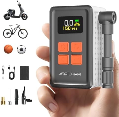 SAILHAPI Mini Bike Tire Pump, 150PSI Fast Inflation with Guage