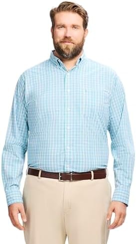 IZOD Men's Big and Tall Performance Comfort Long Sleeve Plaid Button Down, Wasabi, XX-Large Big