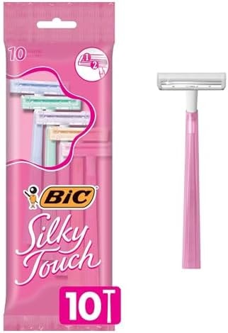 BIC Silky Touch Women's Disposable Razors, With 2 Blades, Pretty Pastel Razor Handles, 10 Count Pack of Shaving Razors