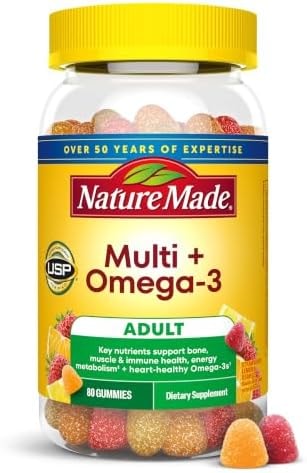 Nature Made Multivitamin + Omega-3, Multivitamin Gummies for Women and Men, Daily Nutritional Support, 80 Adult Gummy Vitamins & Minerals, 40 Day Supply