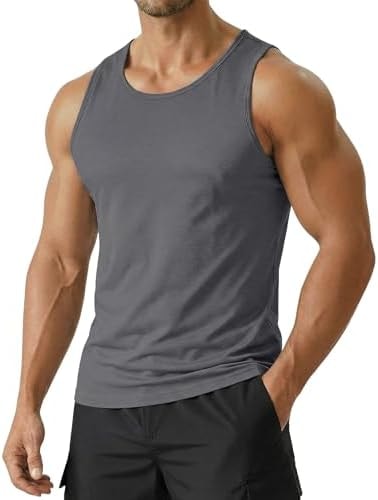 PINSPARK Quick Dry Tank Tops Men Moisture Wicking Athletic Sleeveless Shirts Breathable Workout Gym Sports Vest Summer Tee Dark Grey