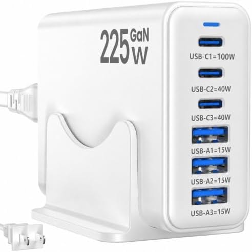 Newdarren 225W USB Charging Station, 6 Port Charger Block,100W Fast Charger