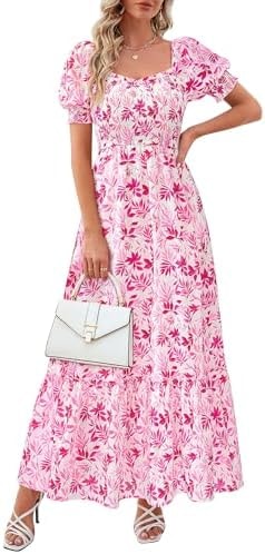PRETTYGARDEN Women's Summer Floral Boho Eyelet Flowy Maxi Dresses