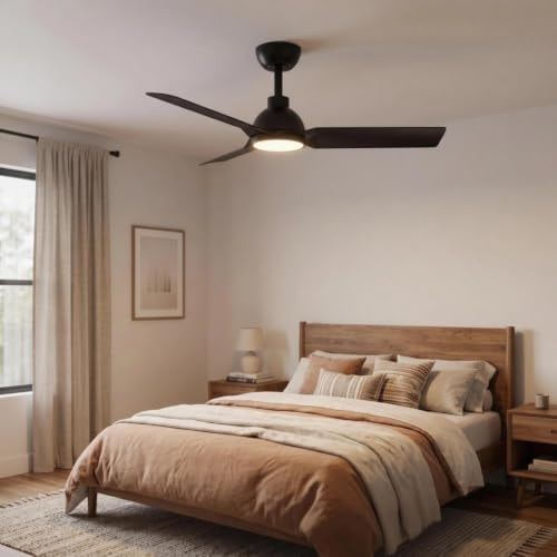 GarveeHome 42 Inch Black Ceiling Fan with Lights and Remote, 3 ABS Blades Modern Low Profile LED Ceiling Fan, 3CCT Dimmable, Quiet 6 Speed Reversible DC Motor, Memory Function, Timer for Bedroom Patio