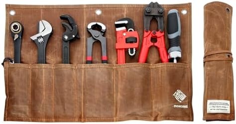 IRONCUBE Tool Organizer Bag, 6 Pockets Wax Canvas Weatherproof Roll-Up Pouch for Hand Tools