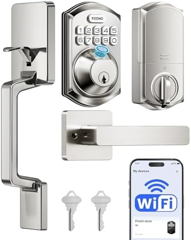 TEEHO TE012W-H WiFi Fingerprint Door Locks for Front Door, Satin Nickel
